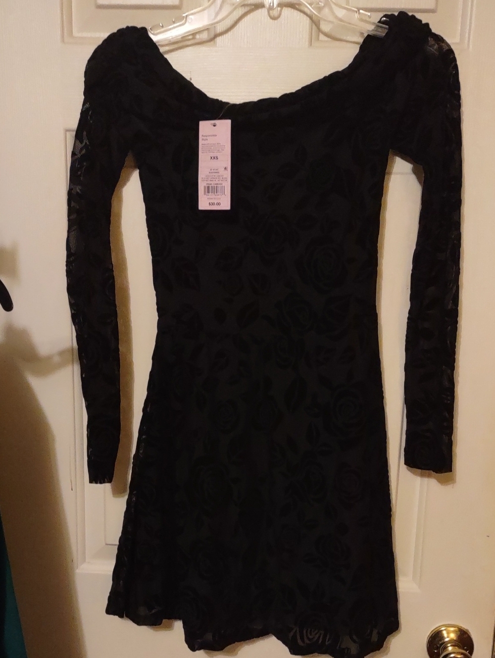 Nwt Wild Fable Black Floral Velvet Floral Dressoff Shoulder Xxs